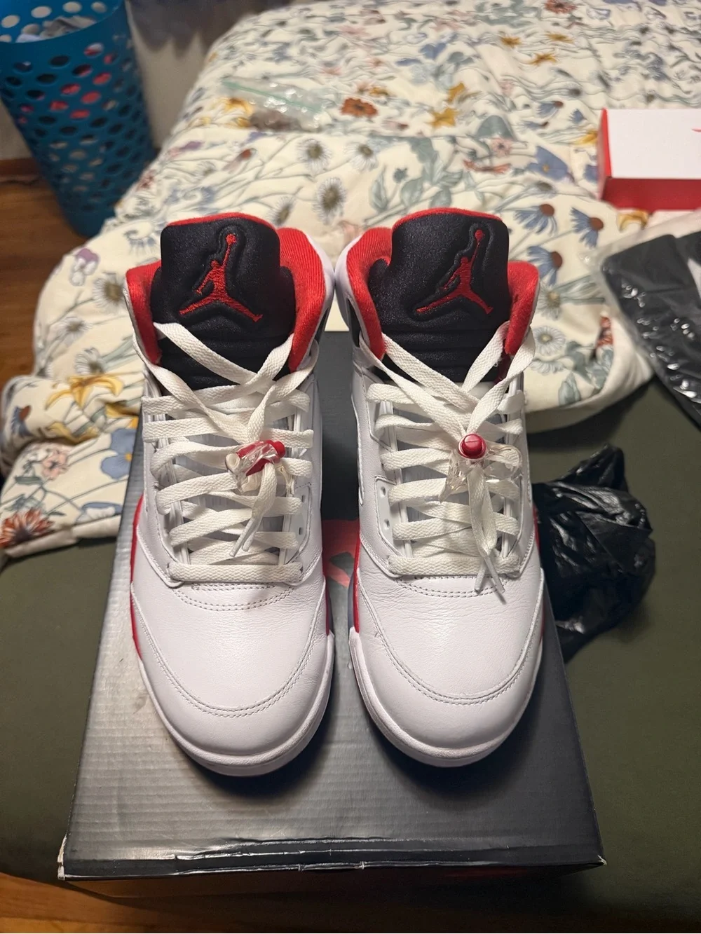 Air Jordan 5’s White & Red Basketball Shoes